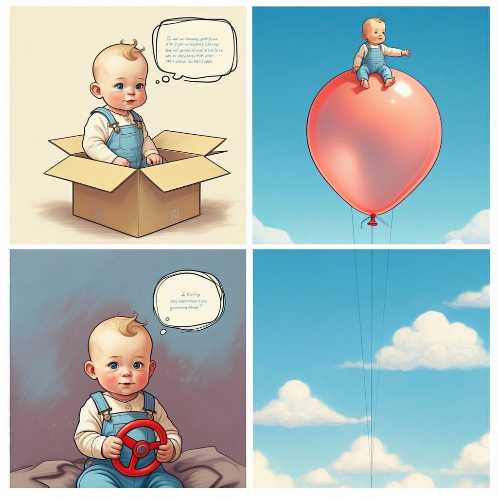 Cartoon Baby Boy Adventures in Pastel Colors