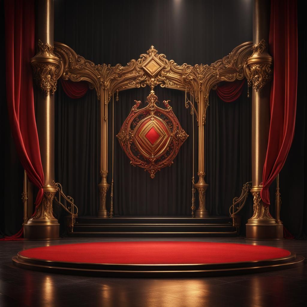 Ornate Red Gold Stage with Diamond Details