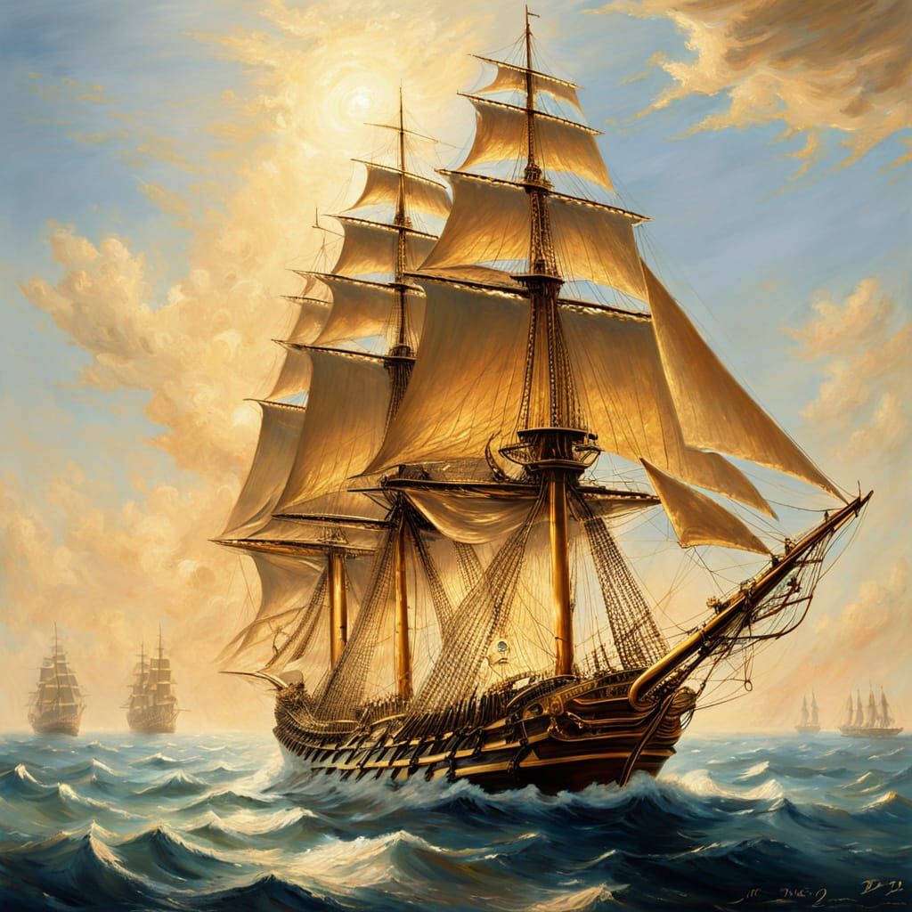 Caribbean Man-of-War in Golden Light, Turner Style