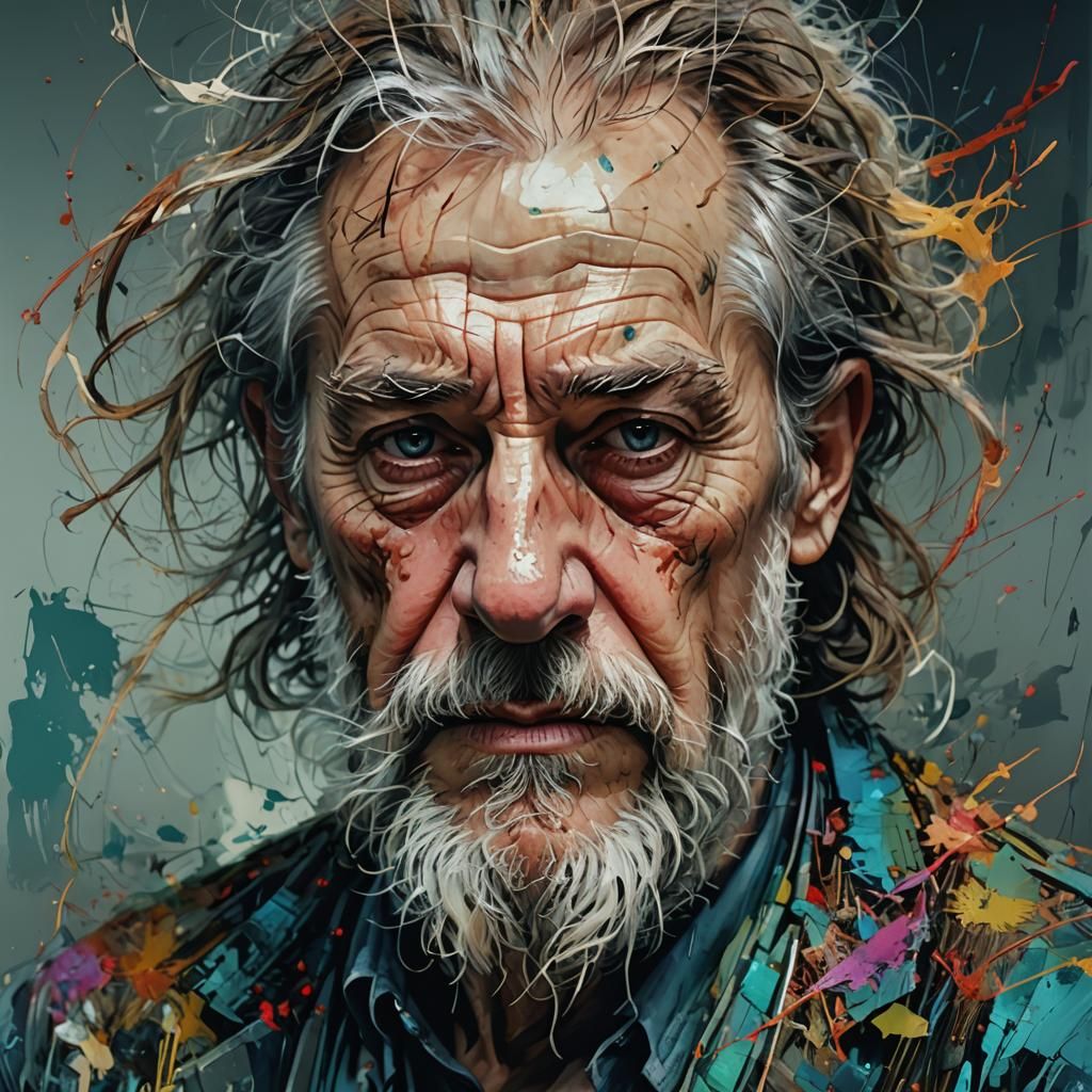 Detailed Portrait of Tired Man in Chiaroscuro Style