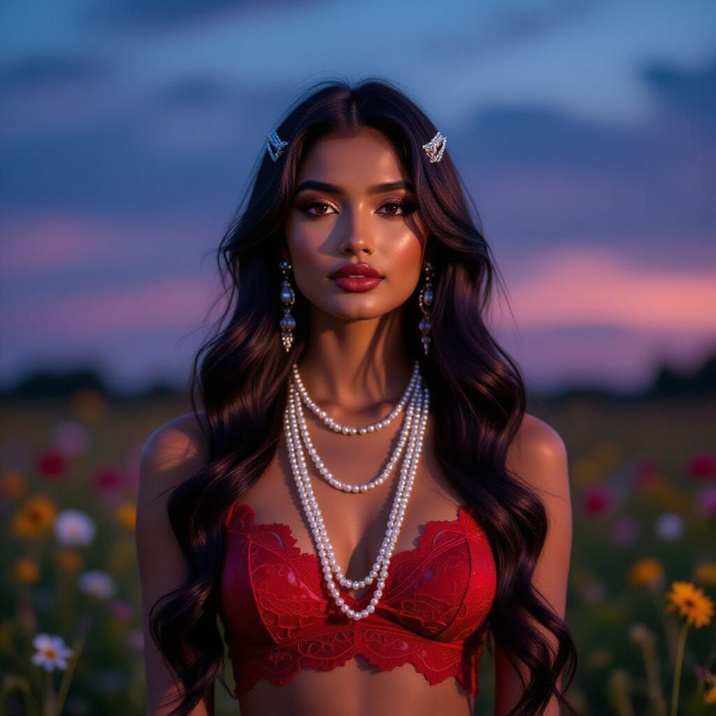 Sri Lankan Woman in Wildflowers with Gothic Romance Aestheti...