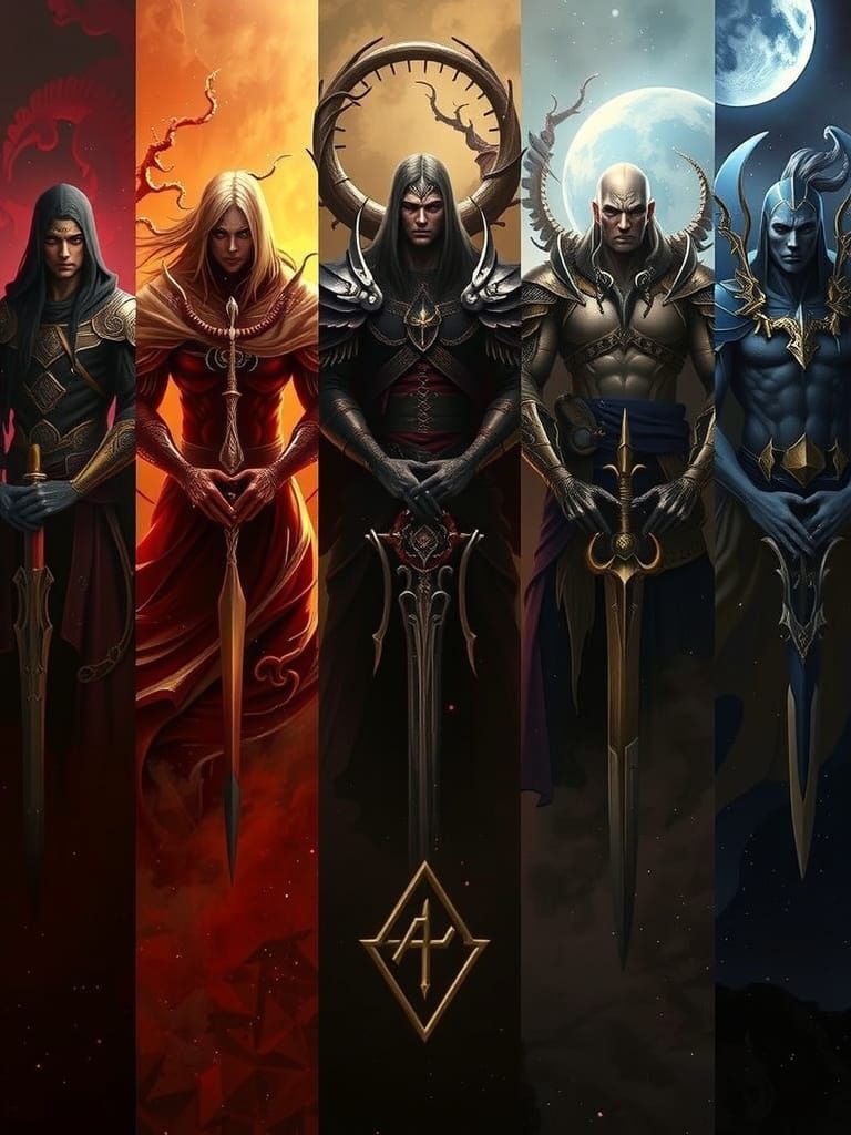 Elemental Gods: 3D Anime Portrait in Dark Fantasy Style