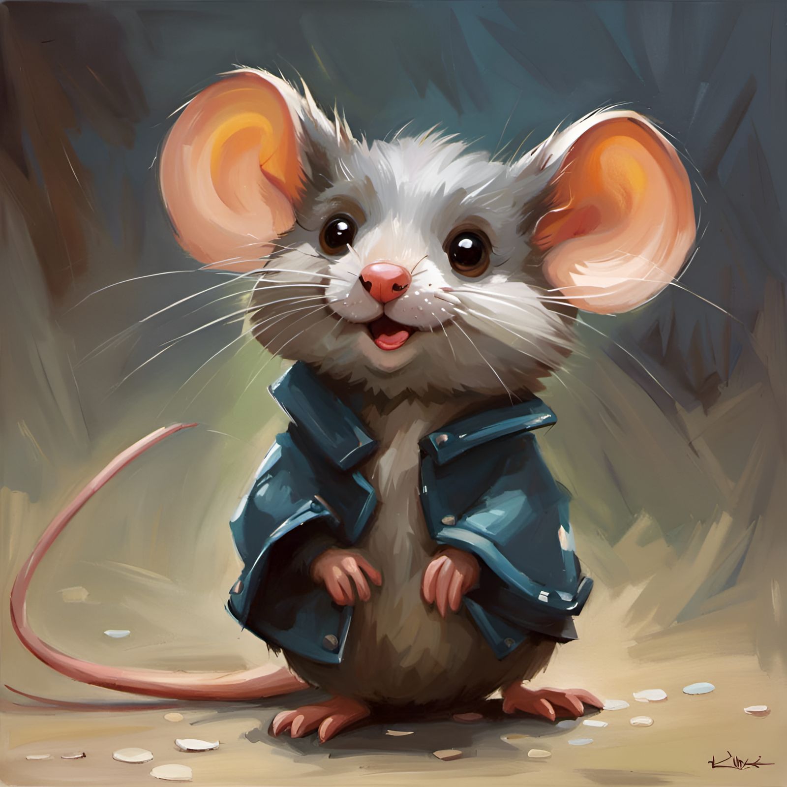 Adorable Cartoon Mouse Oil Painting