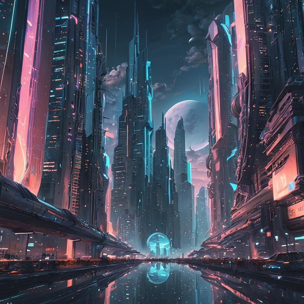 Luminous Futuristic Cityscape in Digital Art Style