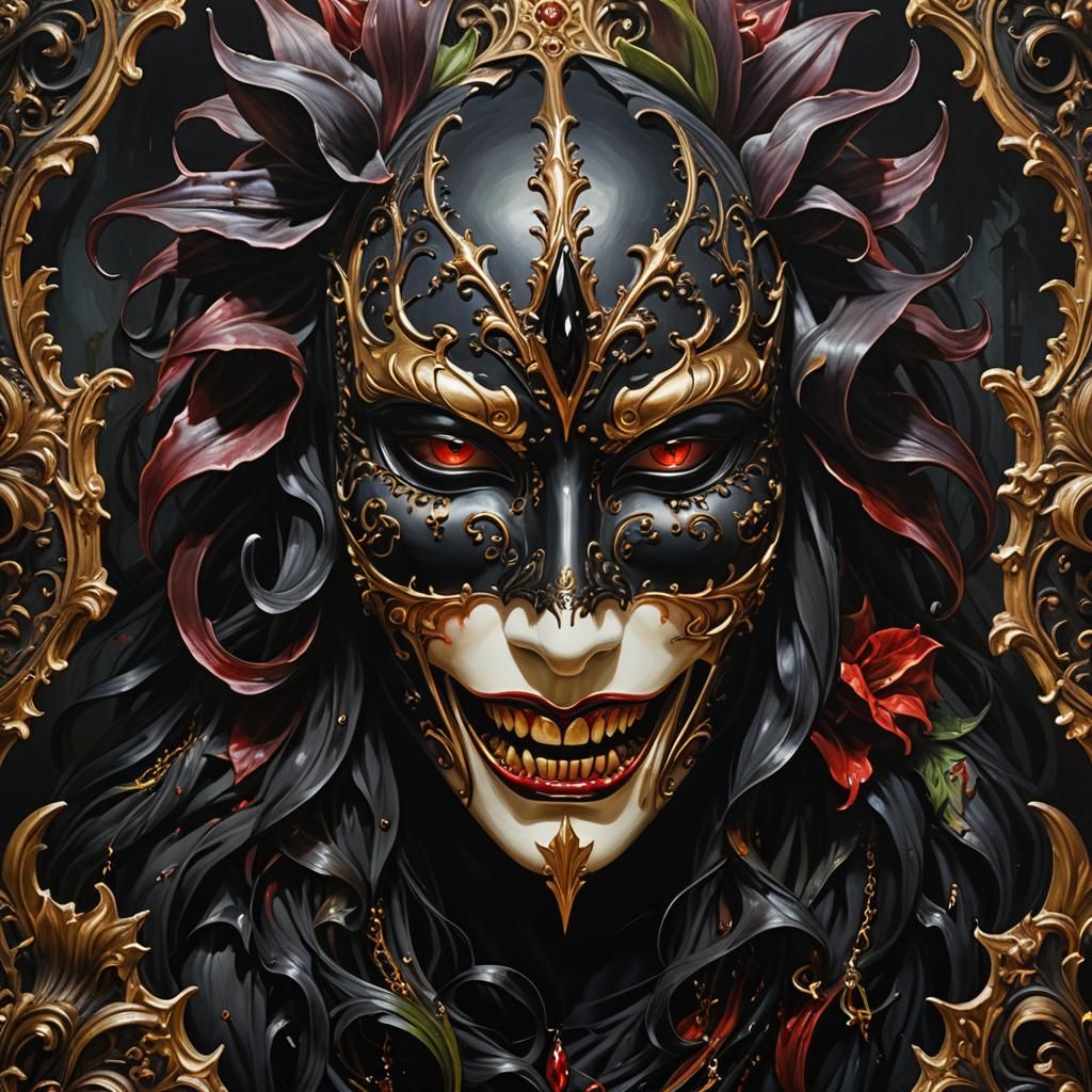 Black Lily Vampire Mask in Gothic Allegory Style