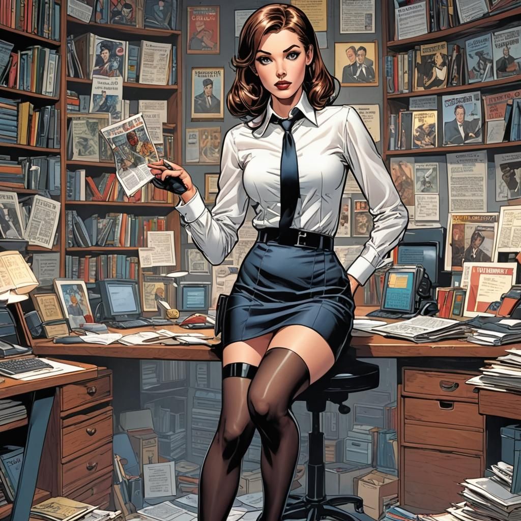 Secretary in Mini Skirt as Comic Book Art