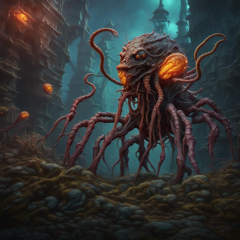 Mutant Alien Cordyceps Zombie Virus: Detailed Fantasy Art