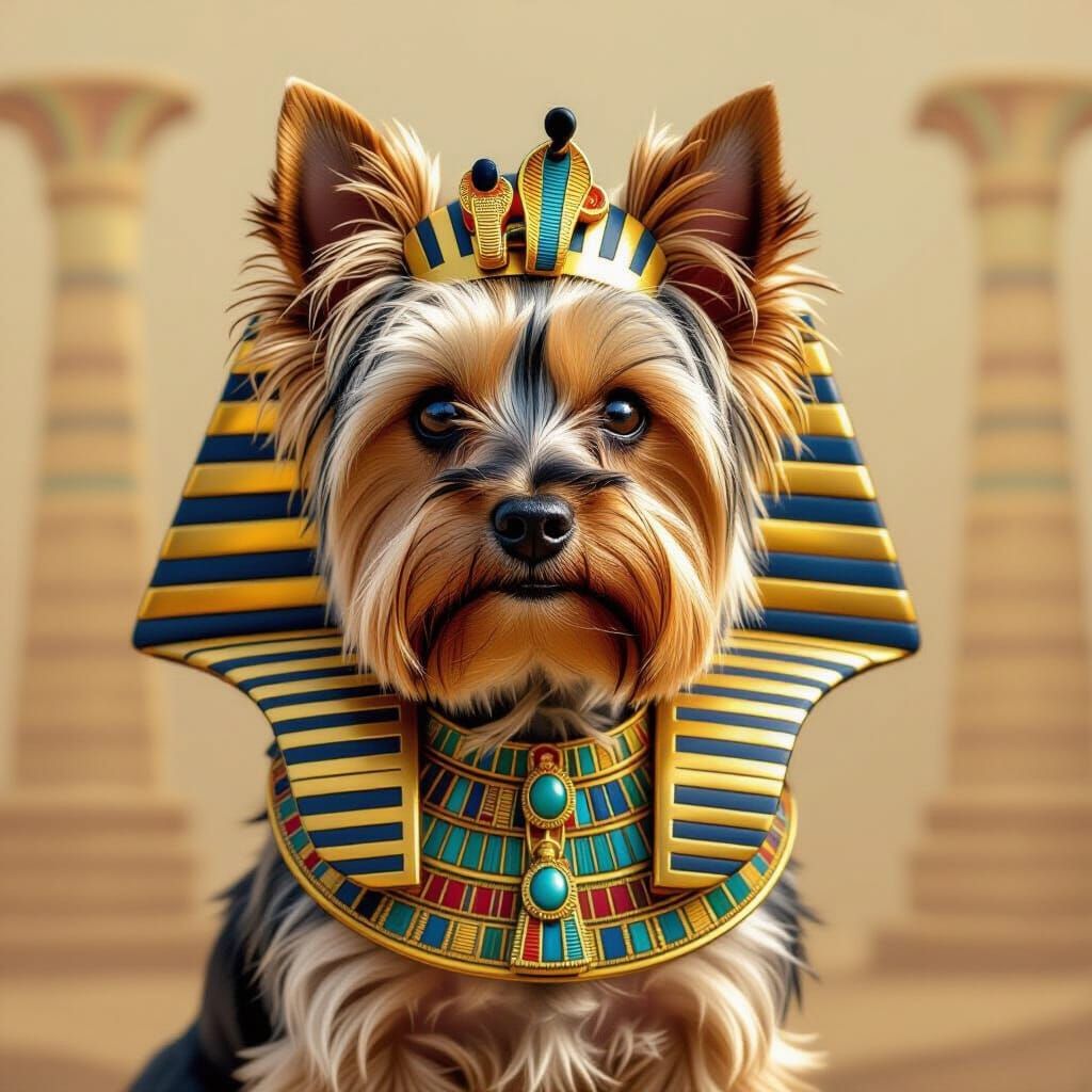 Yorkshire Terrier in Egyptian Pharaoh Attire