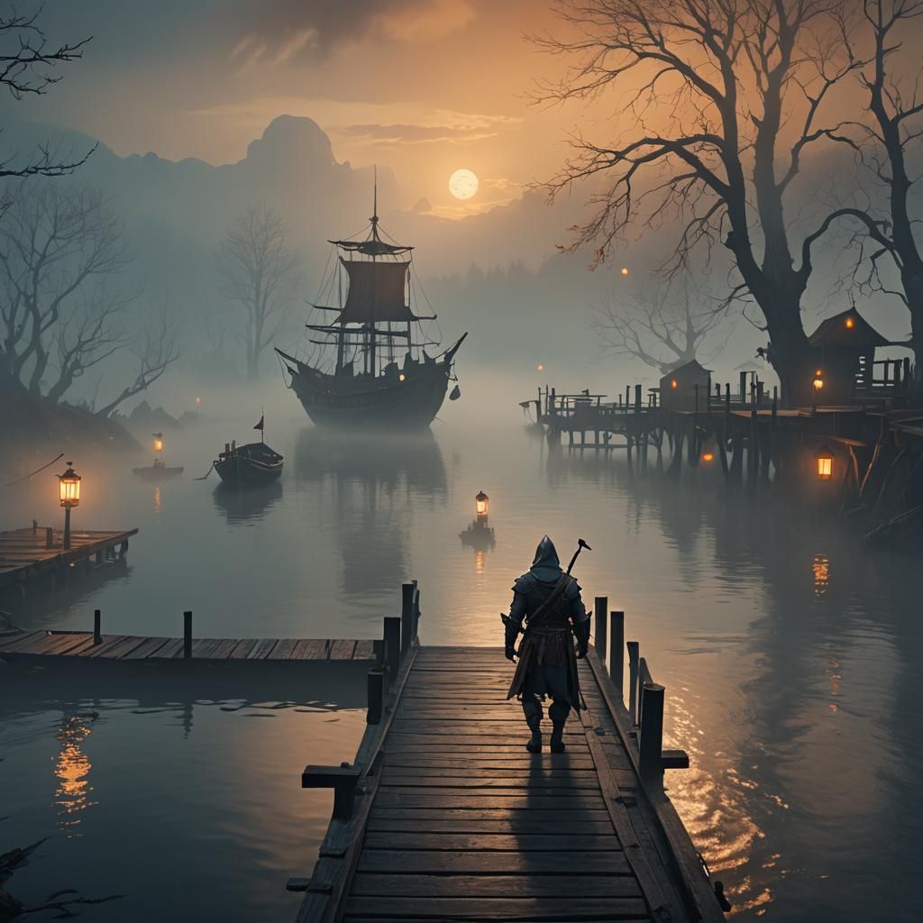 Short Warrior Creeping Through Mist: Fantasy Concept Art