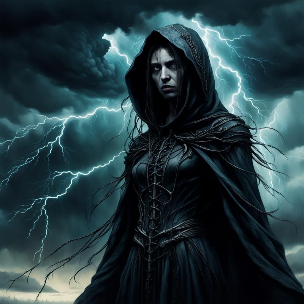 Gothic Goddess of Lightning in Dark Fantasy Art