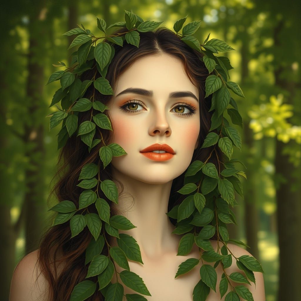 Dreamy Woman Amidst Verdant Greenery