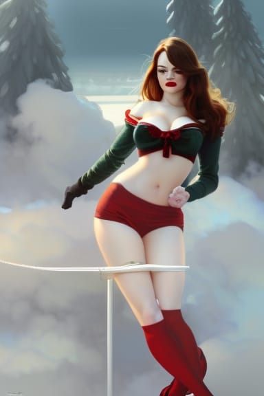 Santa Pin-Up Portrait in Hyperdetailed Digital Art