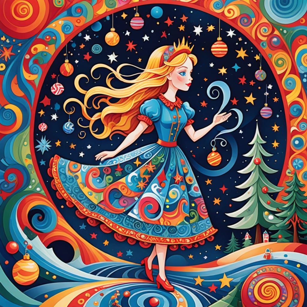 Dreamlike Whimsical Christmas Wonderland with Fractal Patter...