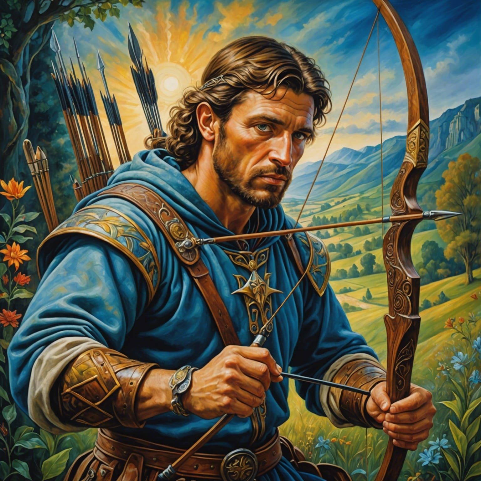 Medieval Archer Portrait in Brilliant Colors