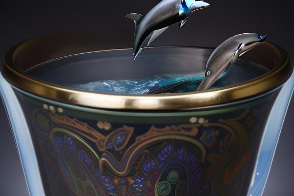 Dolphin in Teacup: Hyperdetailed Concept Art