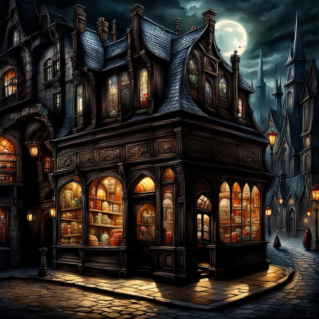 Gothic Antique Fantasy Storefronts in a Mysterious Underworl...