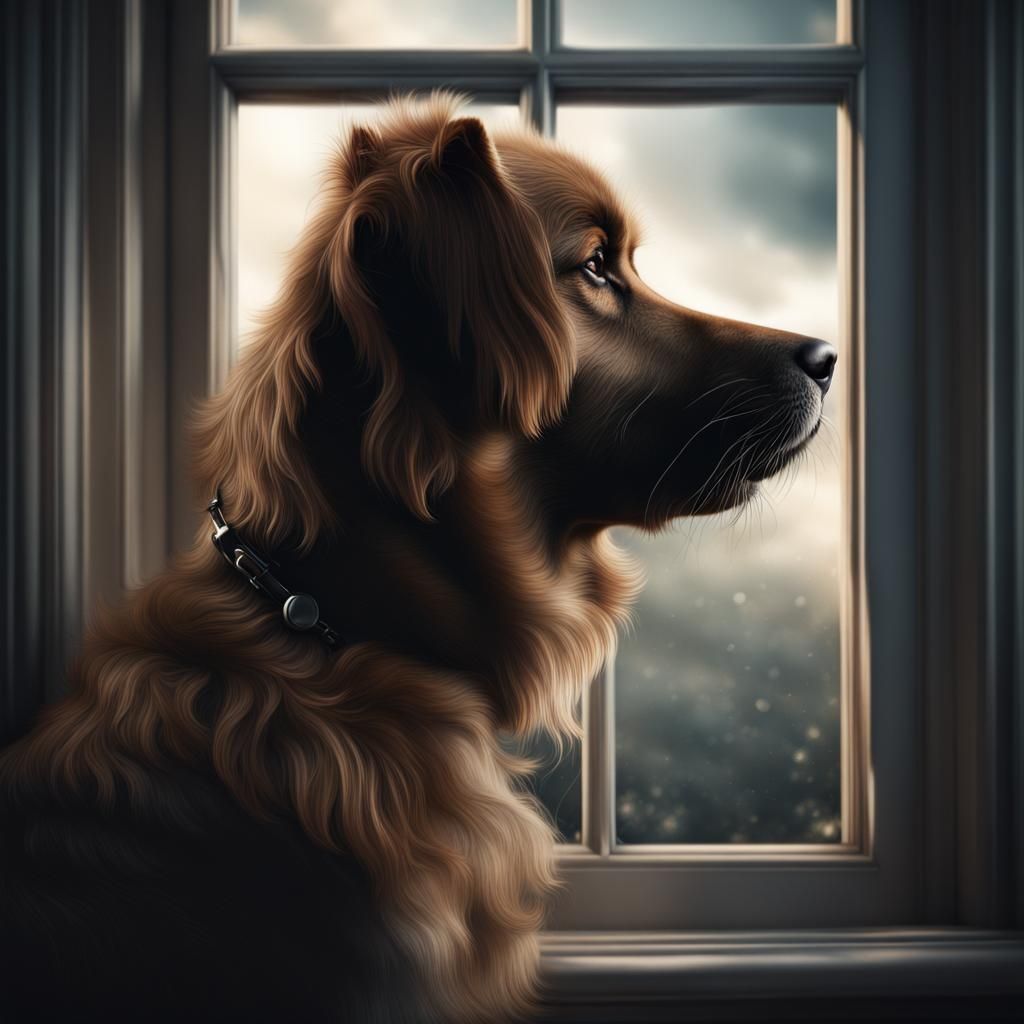 Dramatic Dog Reflection in Window: Digital Matte Painting