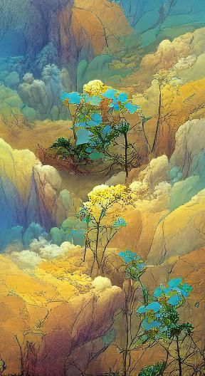 Fantasy Lantana Flowers in Forest, Art Nouveau Rococo Style