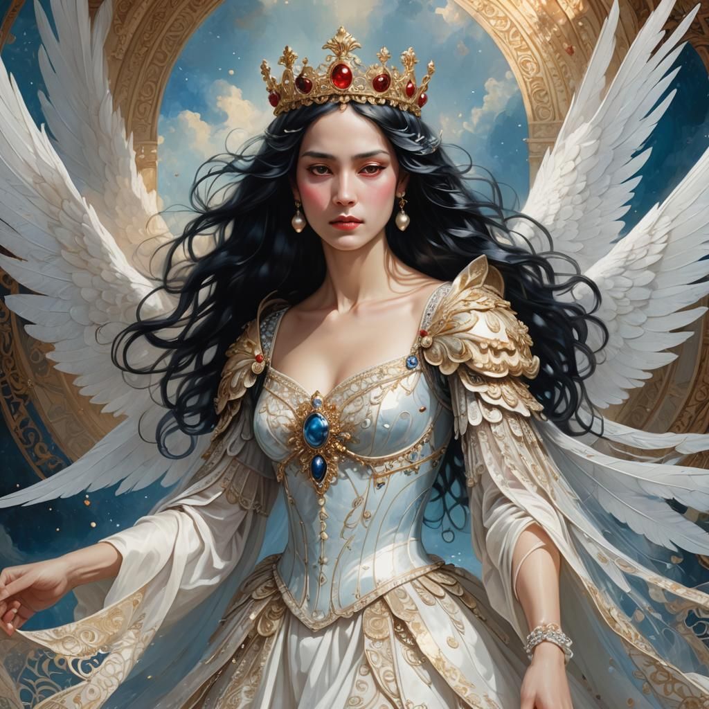 Woman with White Wings in Art Nouveau Style