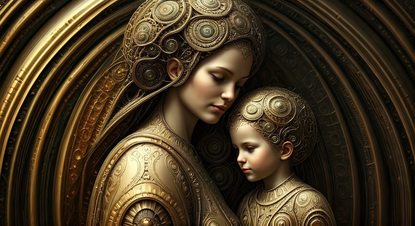 Mother and Child in a Dreamlike, Mystical Realm