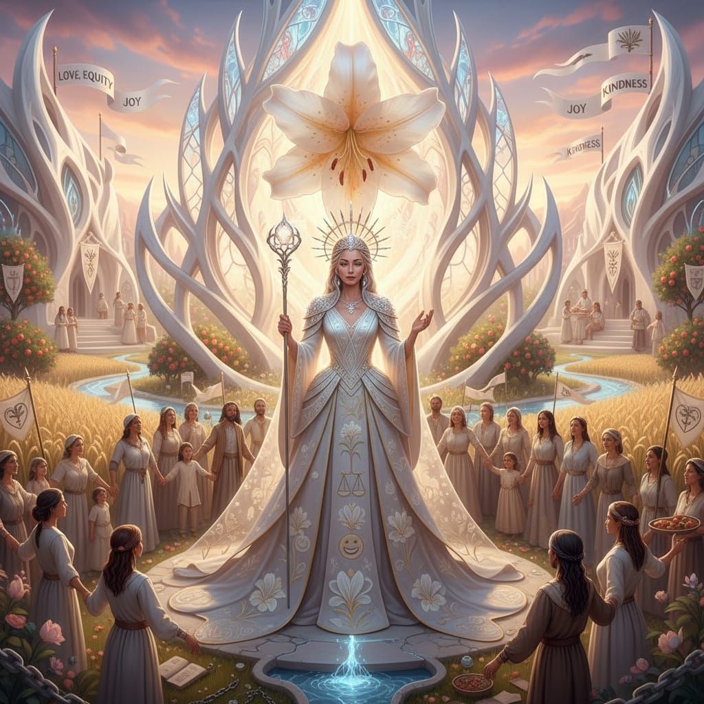 Queen's Rebirth: Diadem, Sceptre, and Lily Flower