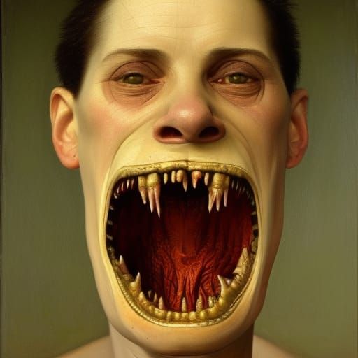 Hyperrealistic Oil Painting: Mouth of Horror
