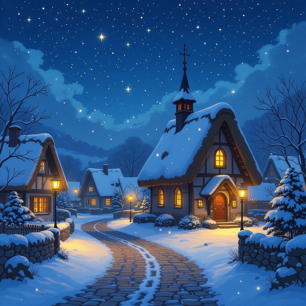 Snowy Village Church: A Magical Winter Night