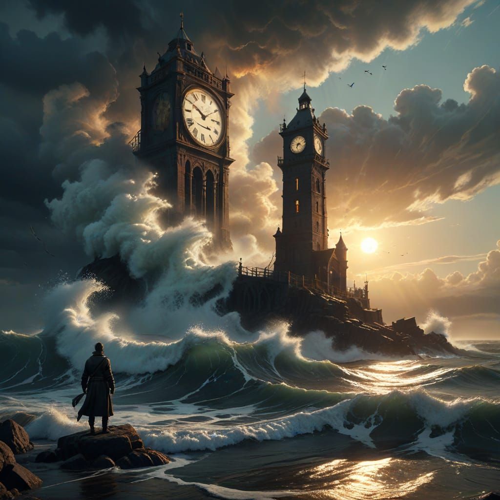 Epic Cinematic Digital Painting of a Stormy Ocean and Ancien...