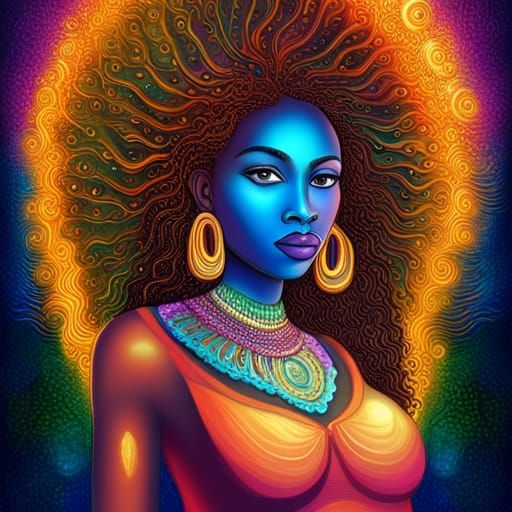 Cosmic African American Goddess by Pablo Amaringo