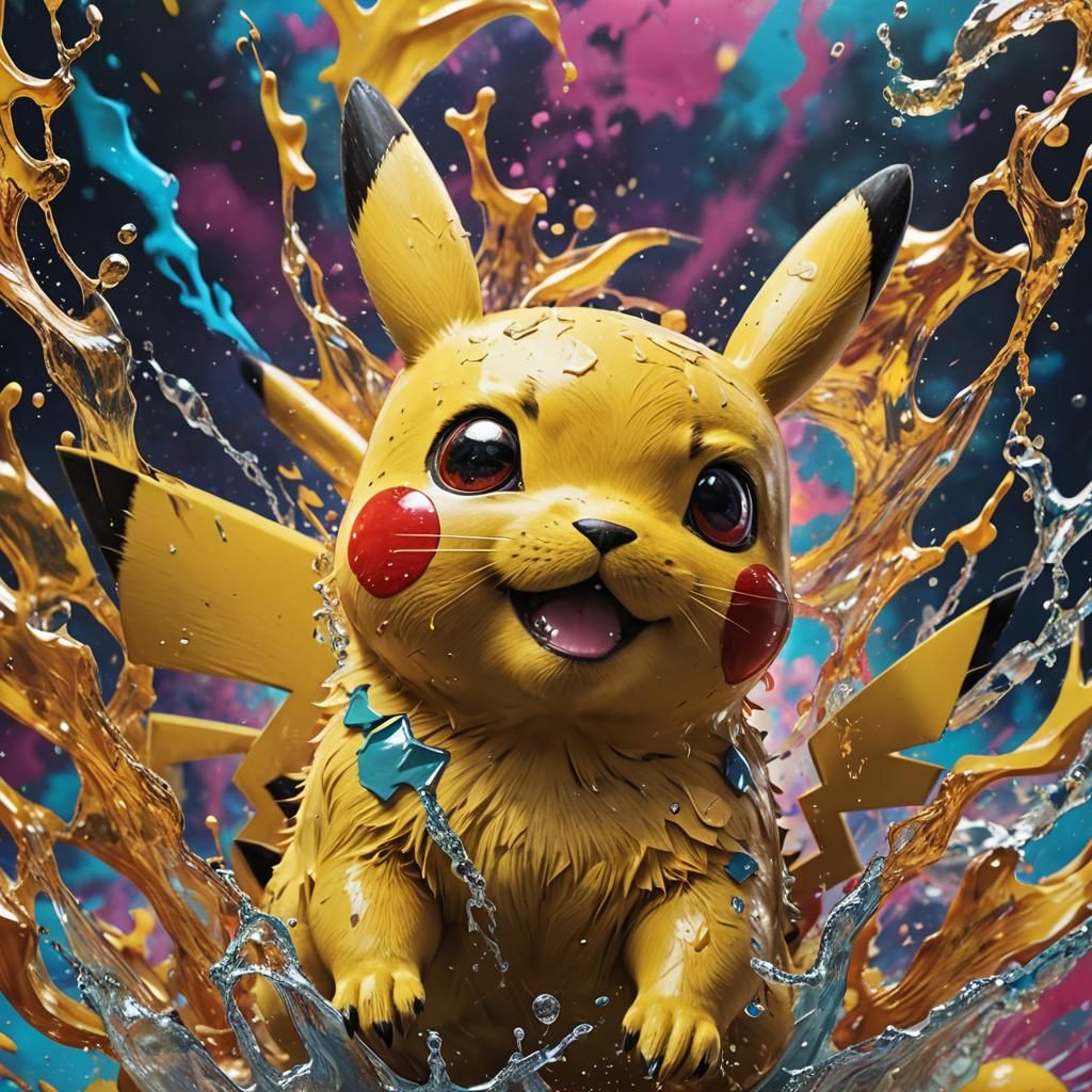 Hyperrealistic Pikachu in Splash Art Style