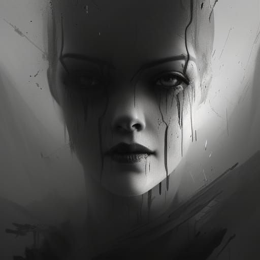 Sinister AI Psychosis Concept Art in Black and White