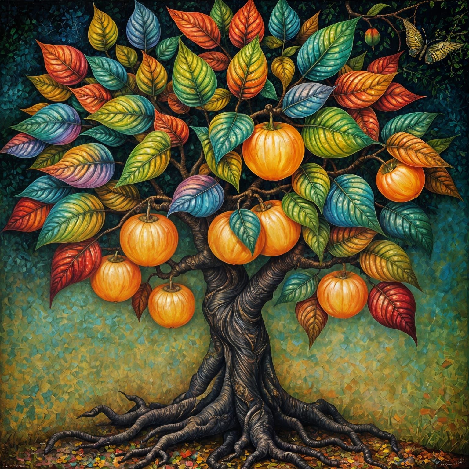 Vibrant Haeckel-Inspired Fruit Tree Blooms with Luminous Orb...