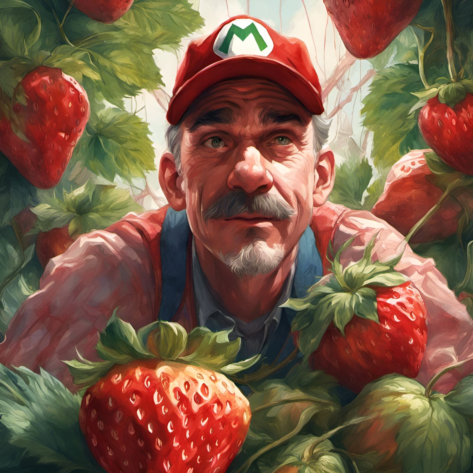 Mario Hugs Strawberry: Digital Illustration in Classical Sty...