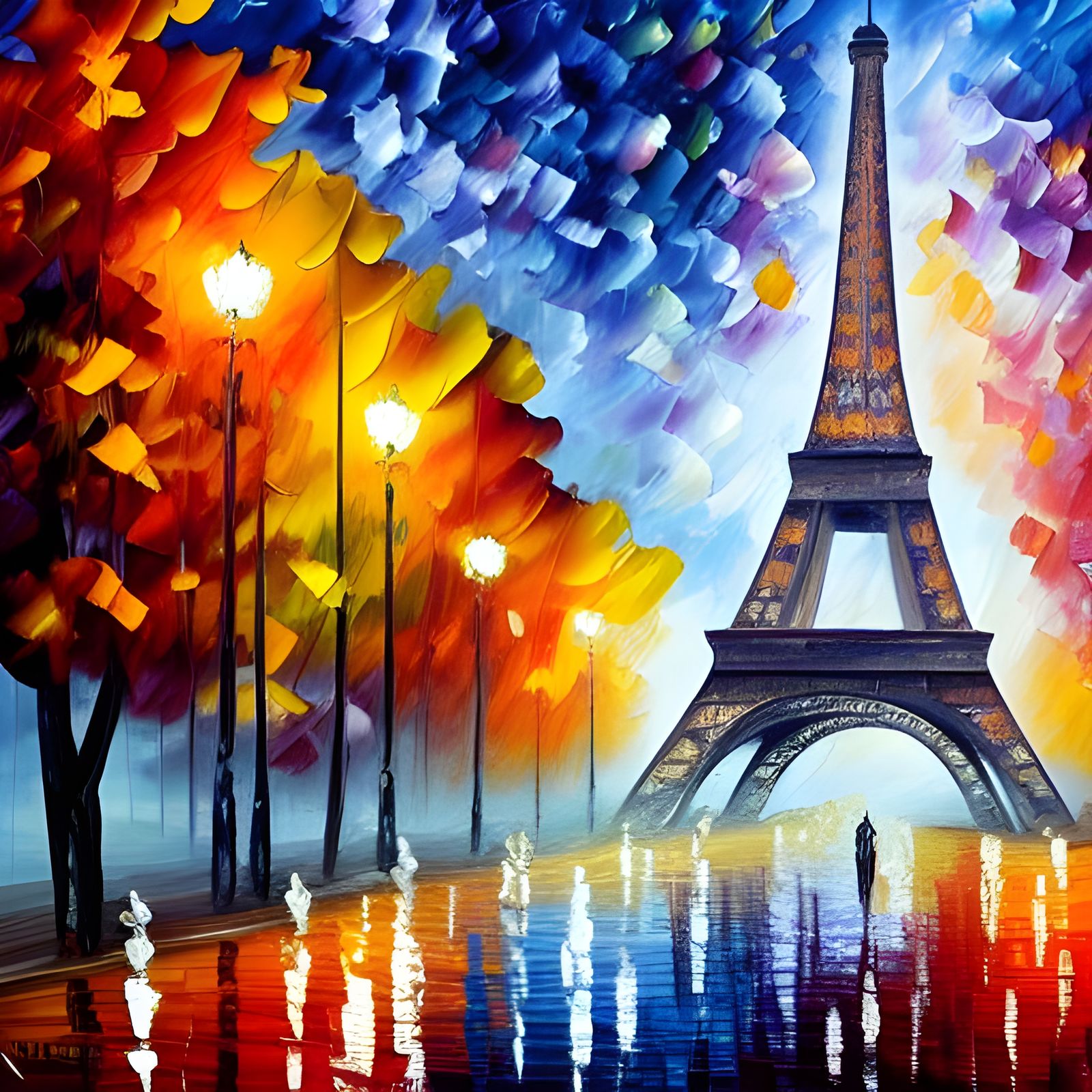 Eiffel Tower in Swirling Mists: Impressionistic Oil Painting