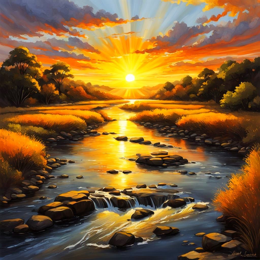 Ethereal Sunset Over River Landscape