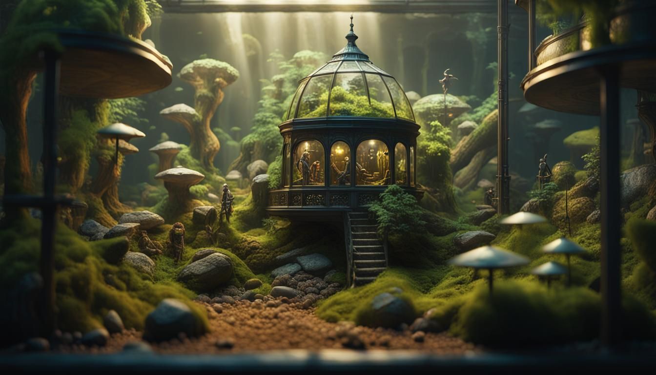Fantasy World in Terrarium, Photorealistic Cinematic Style