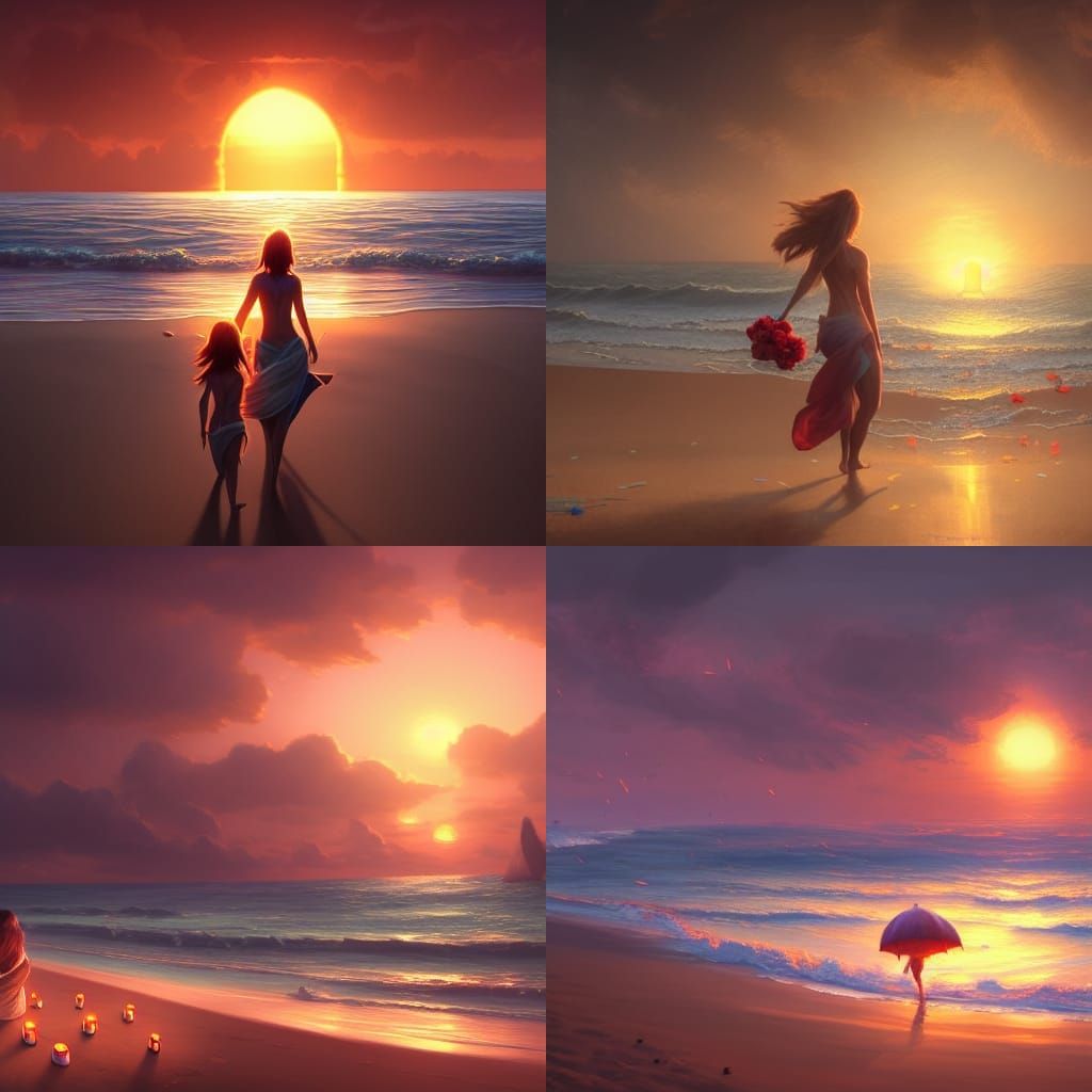 Romantic Sunset Beach Picnic in Art Nouveau Style