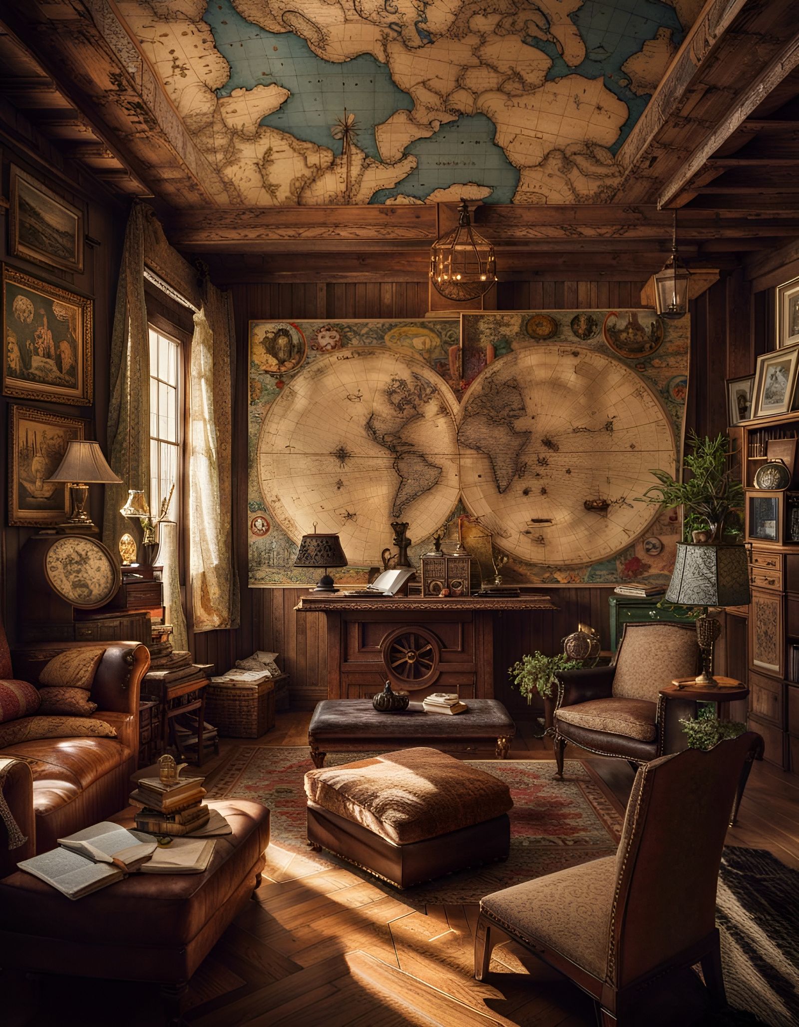 Antique Map of the New World in Maximalist Style