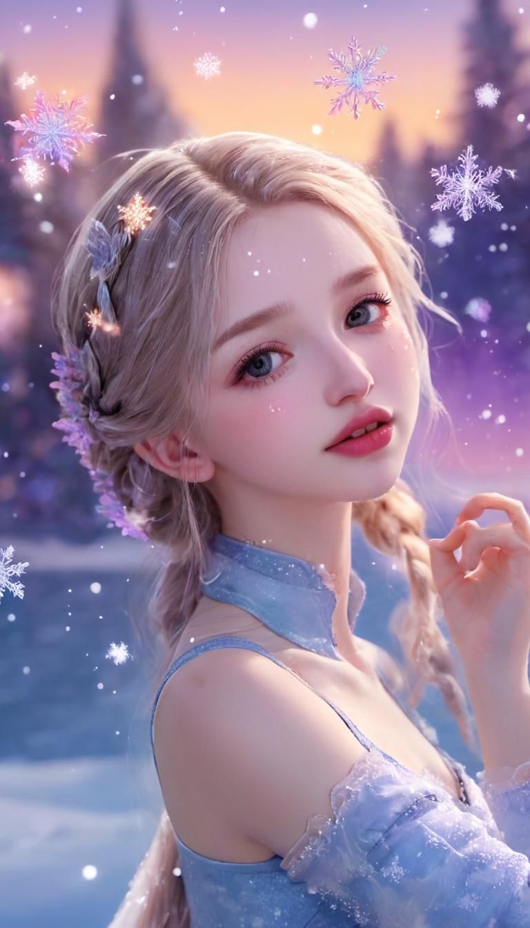 Anime Ballet Dancer on Frozen Lake at Twilight