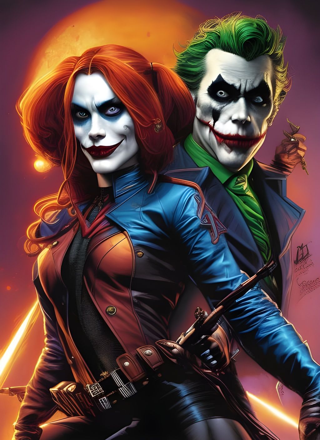 Harley Quinn and Joker Caricature in Crayon