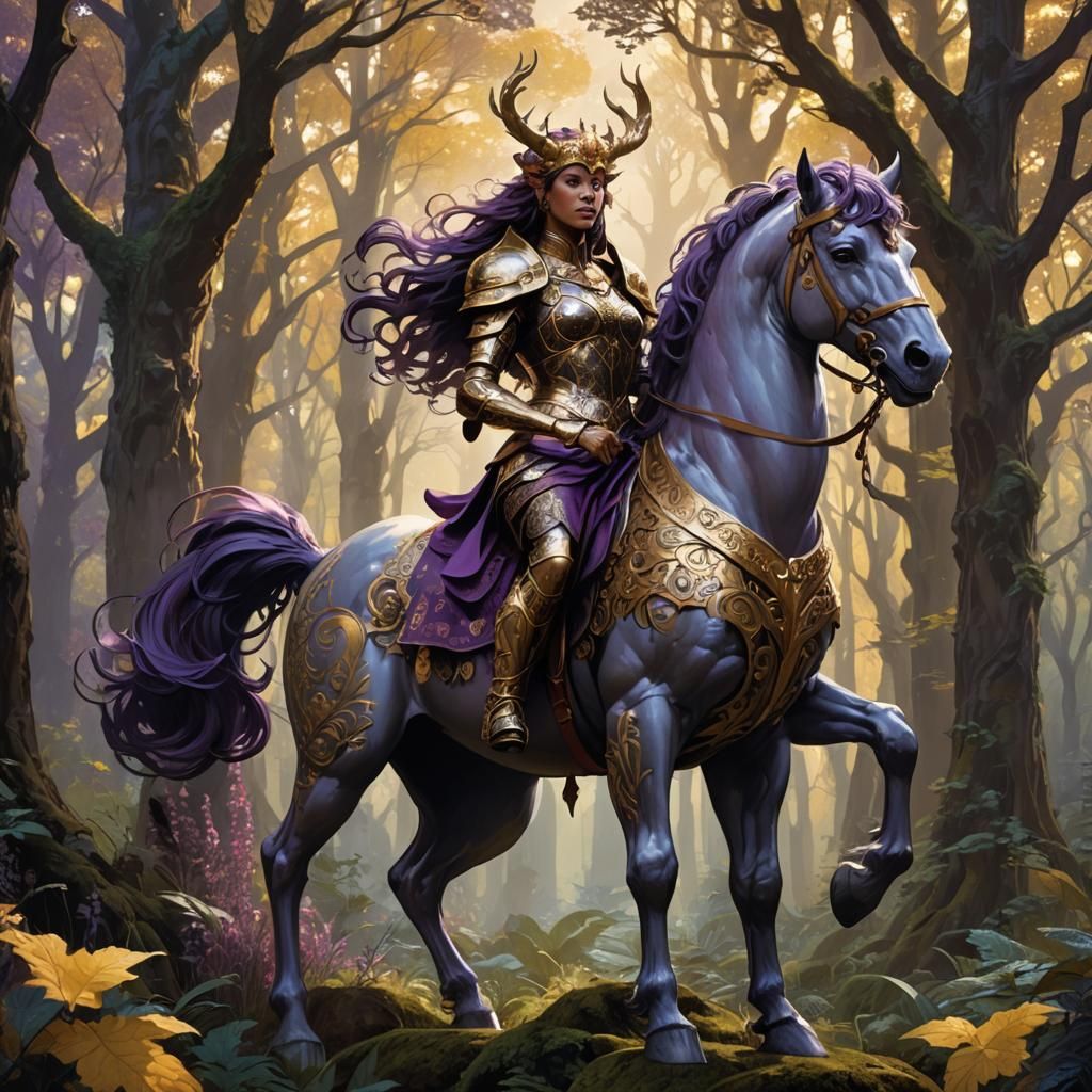 Majestic Centaur Royalty in Mystical Forest, Fantasy Art