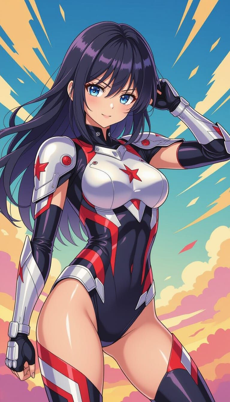 Heroic Armored Girl in Anime Style