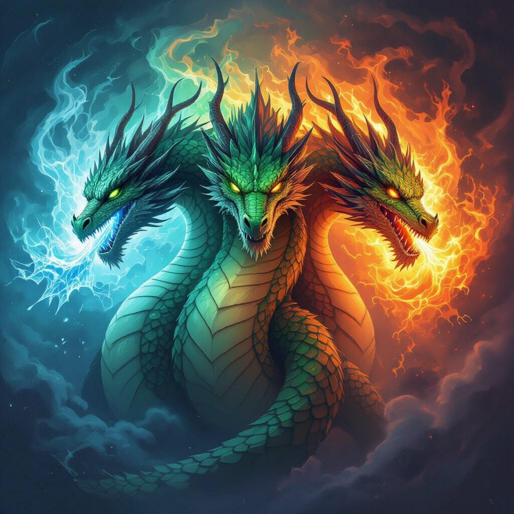 Three-Headed Dragon Breathes Ice, Fire, and Poison