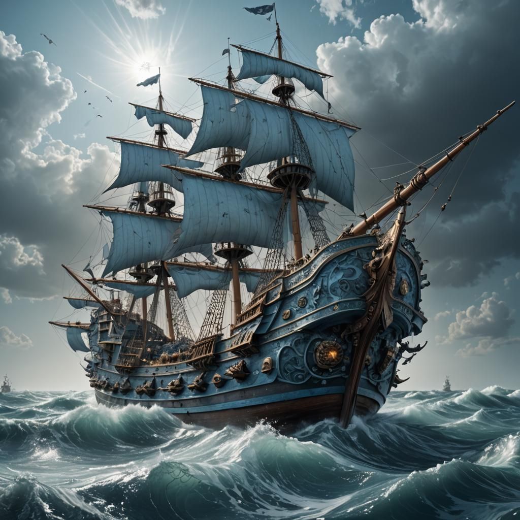 Naval Battle in Baroque Digital Art Style