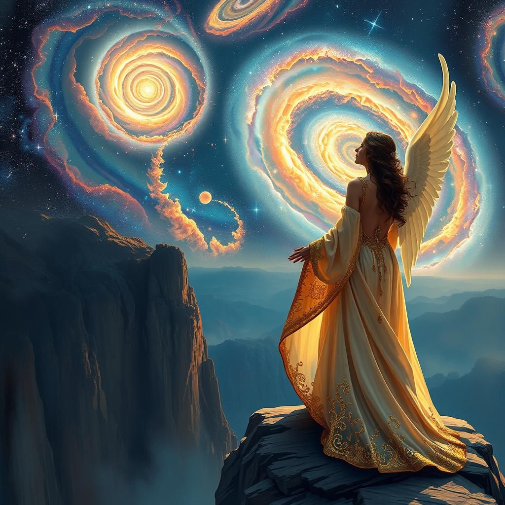 Heavenly Woman Gazing at Celestial Landscape