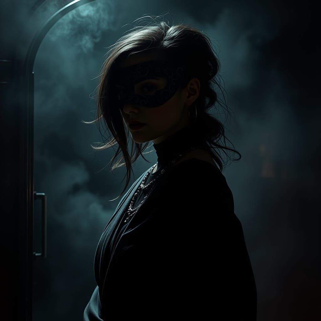 Silhouette féminine  et brume noire.