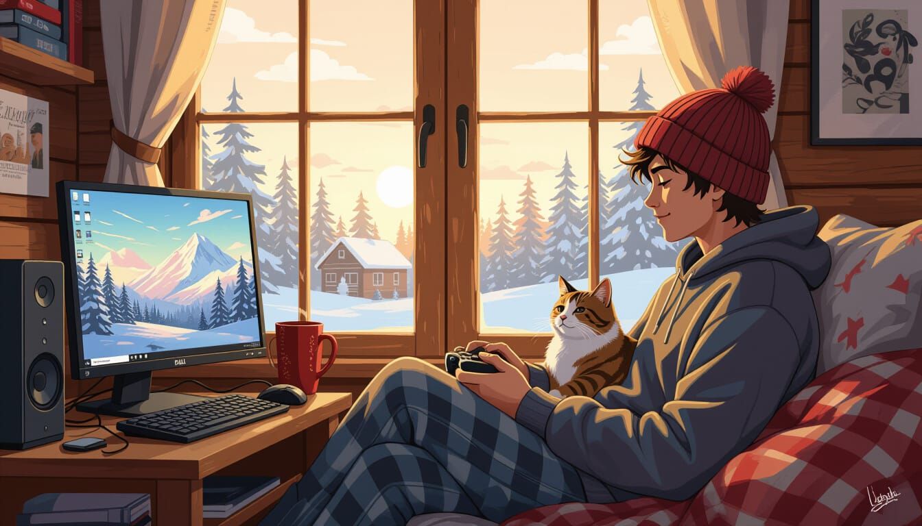 Cozy College Loft Scene in Digital Art Style