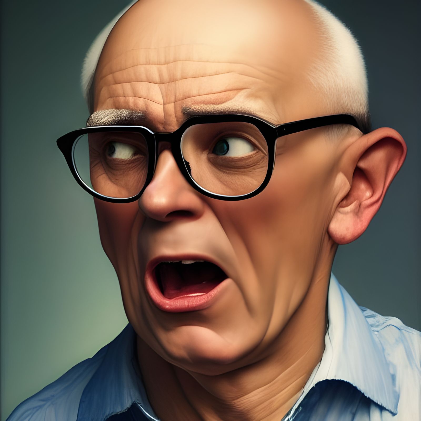 Detailed Portrait of a Bald Man Sneezing