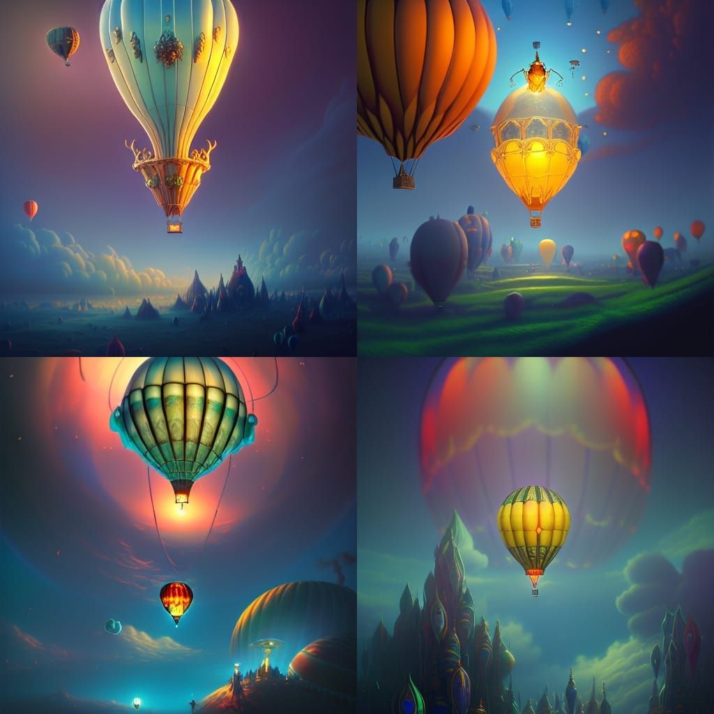 Gothic Stained Glass Hot Air Balloon in Crowded Sky