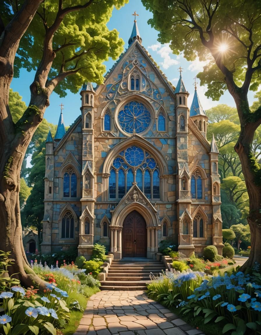 Enchanting Church Amidst a Lush Garden
